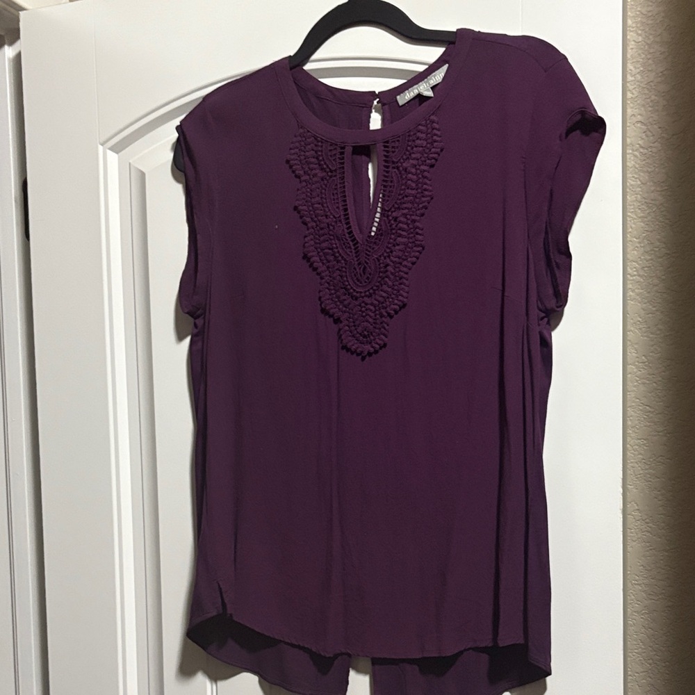 Daniel Rainn Plum Crochet Accent Blouse